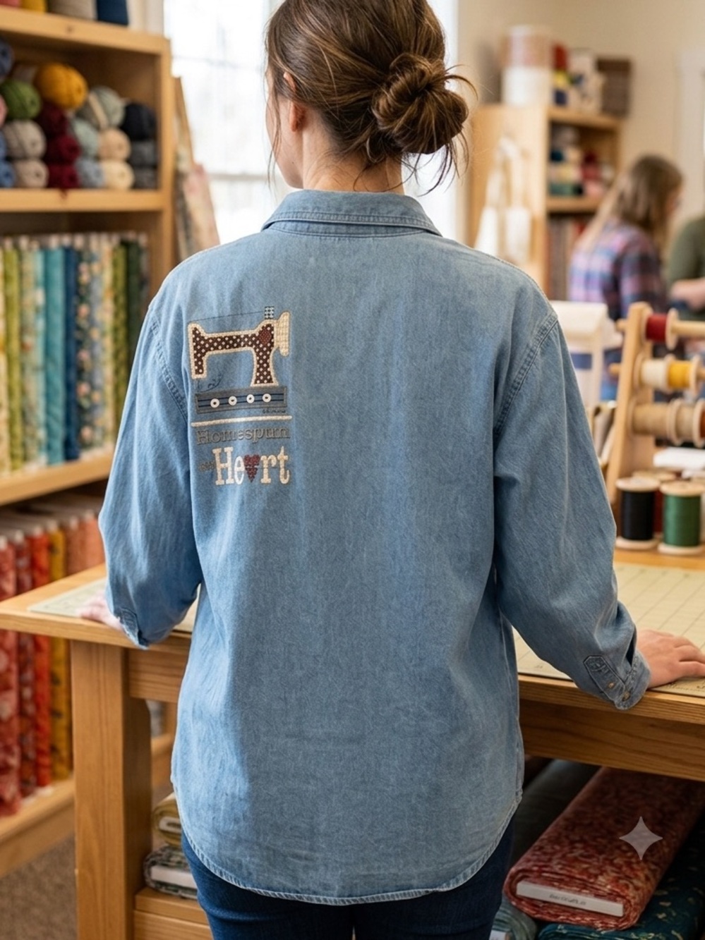 Vintage Faded Gear Denim Shirt XL Quilting Sewing Appliqué Grandmacore